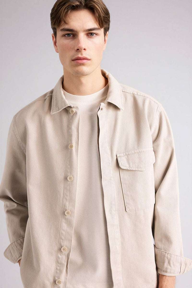 DeFacto Beige Man Cotton Boxy Fit Shirt Casual - Image 1